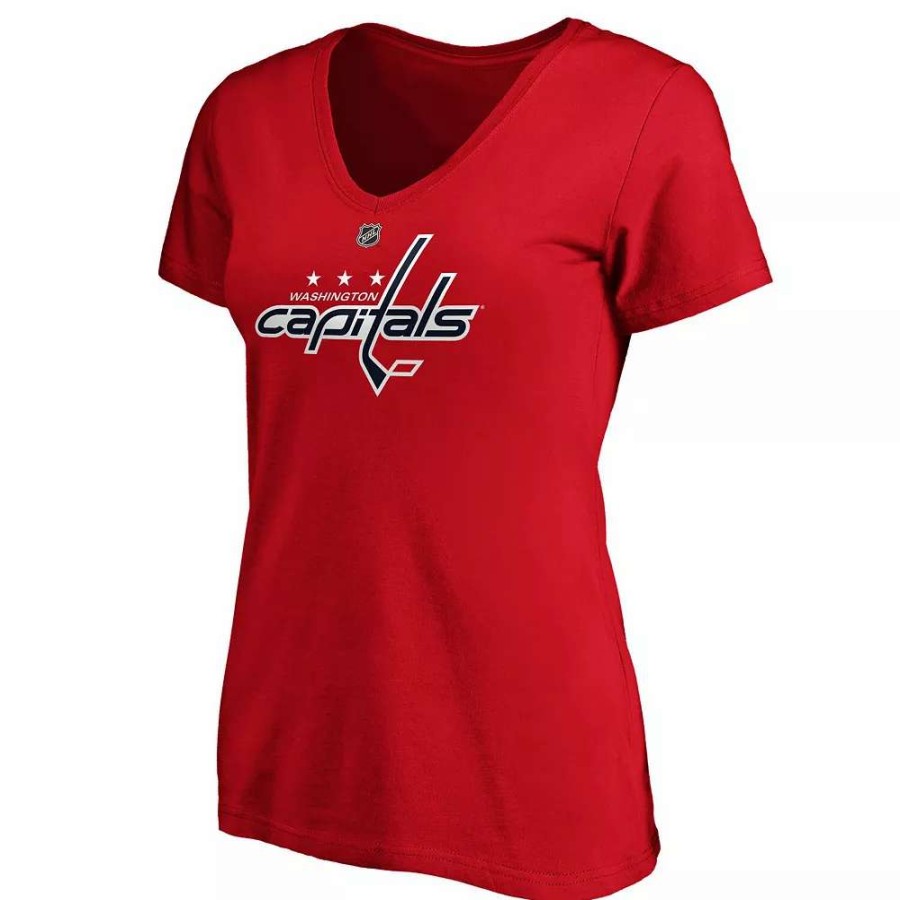 Tops * | Women'S Fanatics Branded Tom Wilson Red Washington Capitals Authentic Stack Name And Number V-Neck T-Shirt