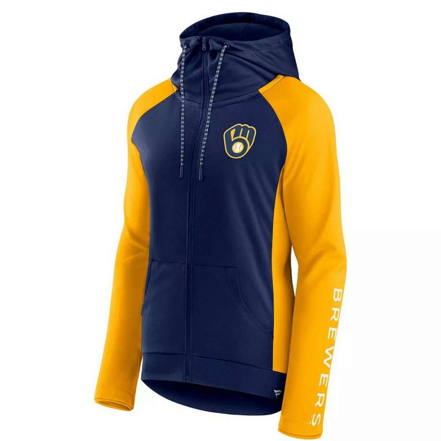 Tops * | Women'S Fanatics Branded Navy/Gold Milwaukee Brewers Iconic Raglan Full-Zip Hoodie