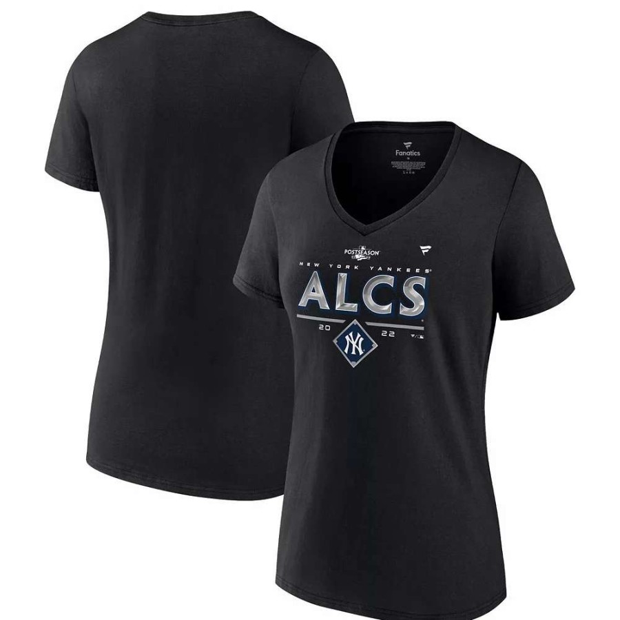 Tops * | Women'S Fanatics Branded Black New York Yankees 2022 Division Series Winner Locker Room V-Neck T-Shirt