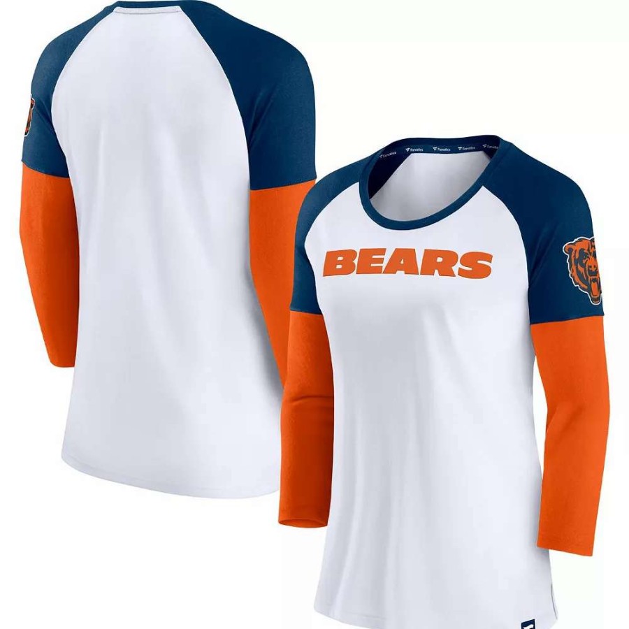 Tops * | Women'S Fanatics Branded White/Navy Chicago Bears Durable Raglan 3/4-Sleeve T-Shirt