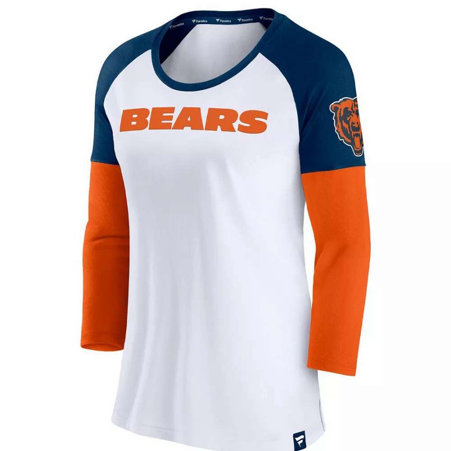 Tops * | Women'S Fanatics Branded White/Navy Chicago Bears Durable Raglan 3/4-Sleeve T-Shirt