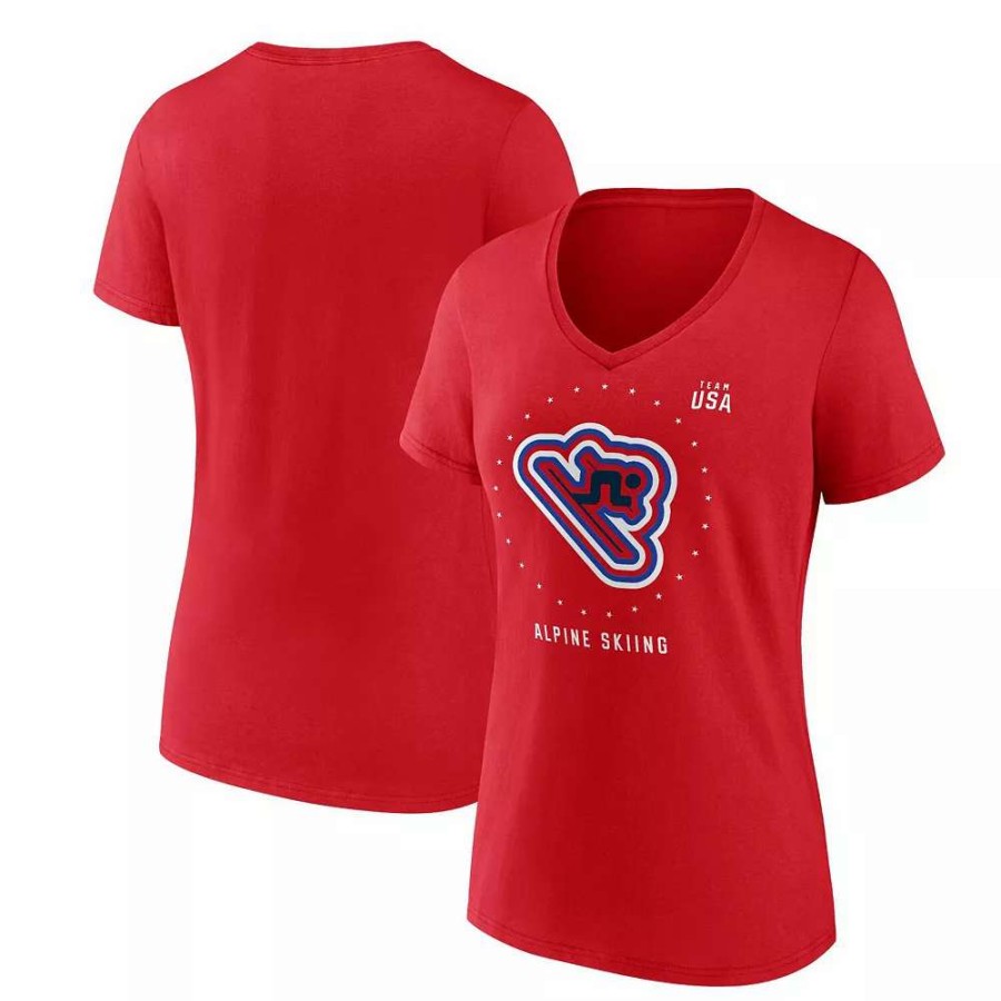 Tops * | Women'S Fanatics Branded Red Team Usa Alpine Skiing V-Neck T-Shirt