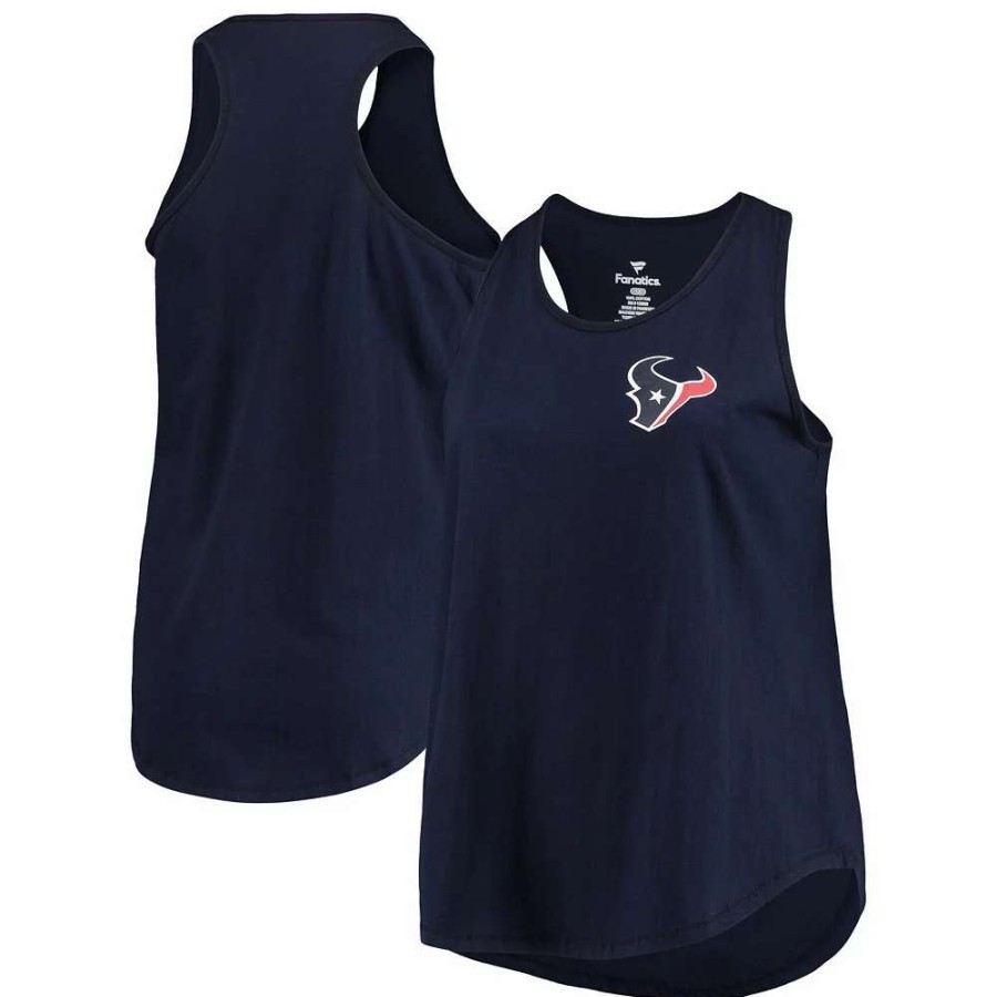 Tops * | Women'S Fanatics Branded Navy Houston Texans Plus Size Racerback Scoop Neck Tank Top