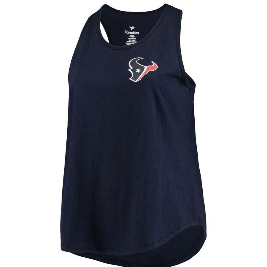 Tops * | Women'S Fanatics Branded Navy Houston Texans Plus Size Racerback Scoop Neck Tank Top