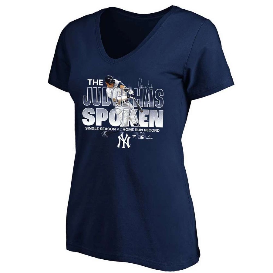 Tops * | Women'S Fanatics Branded Aaron Judge Navy New York Yankees American League Home Run Record Plus Size V-Neck T-Shirt