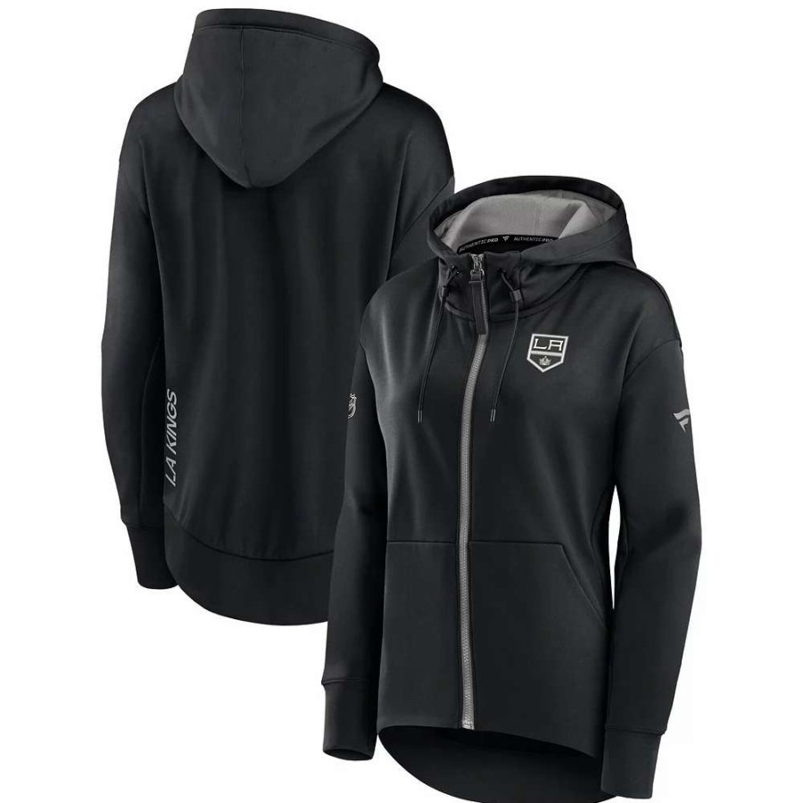 Tops * | Women'S Fanatics Branded Black Los Angeles Kings Authentic Pro Rink Full-Zip Hoodie