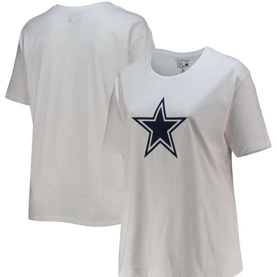 Tops * | Women'S Fanatics Branded White Dallas Cowboys Plus Size Star Scoop Neck T-Shirt