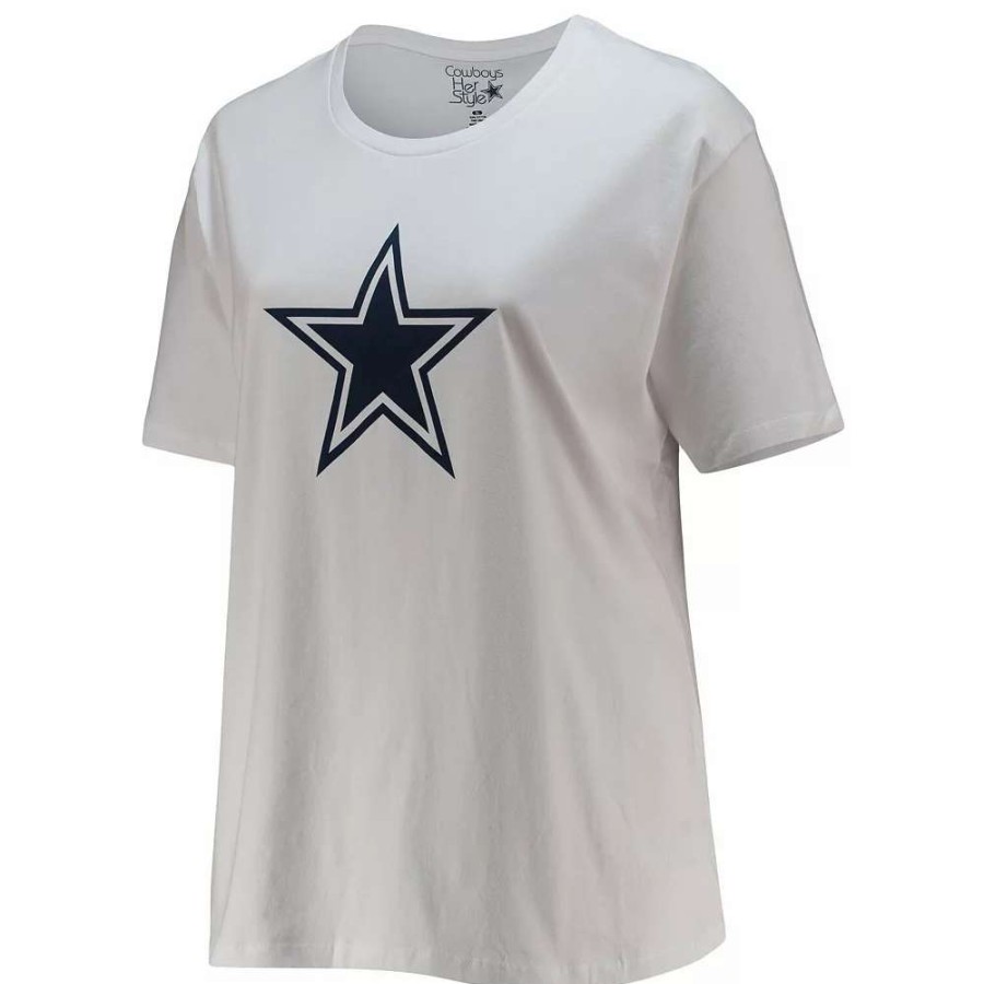 Tops * | Women'S Fanatics Branded White Dallas Cowboys Plus Size Star Scoop Neck T-Shirt