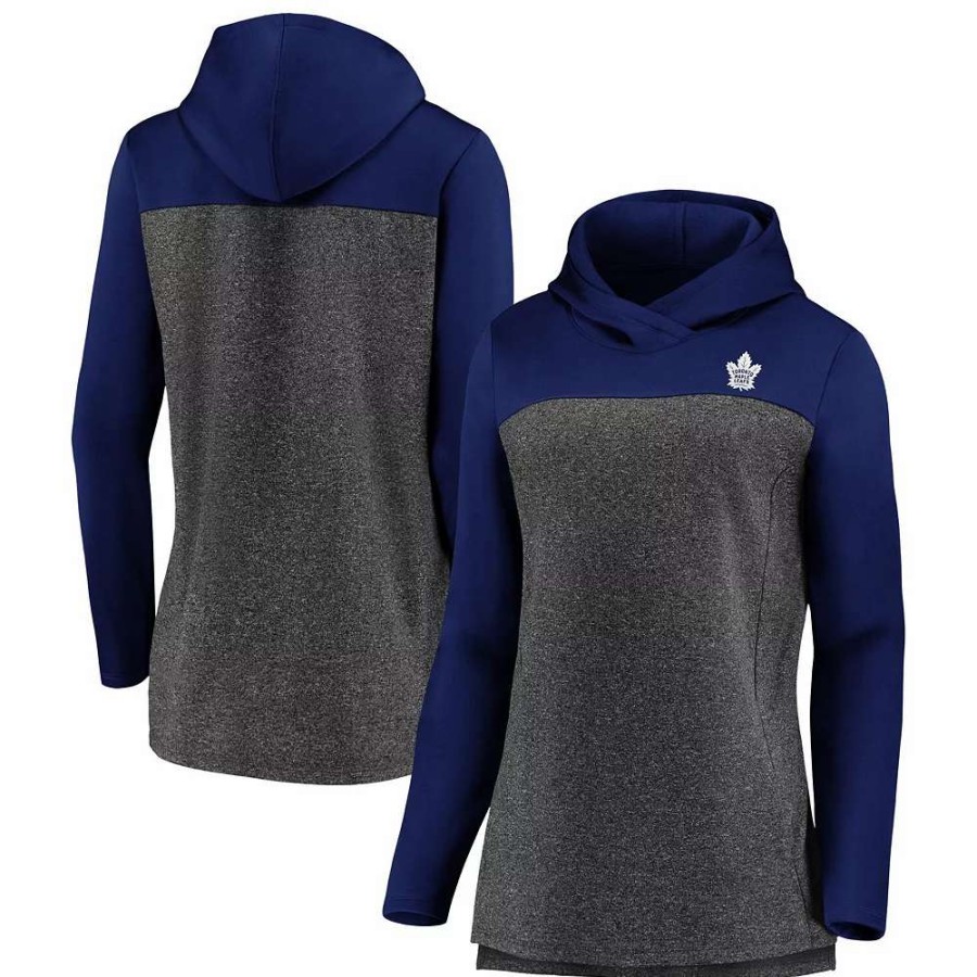 Tops * | Women'S Fanatics Branded Heathered Charcoal/Blue Toronto Maple Leafs Chiller Fleece Pullover Hoodie