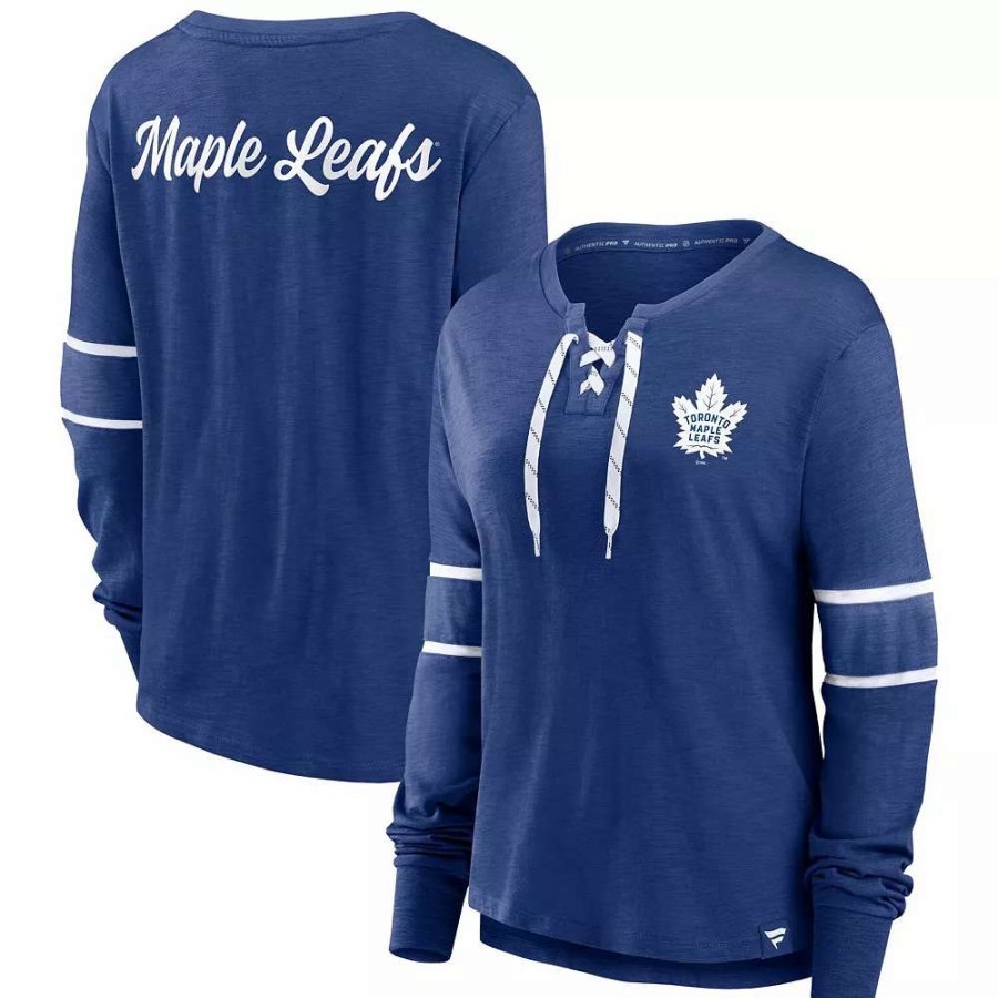 Tops * | Women'S Fanatics Branded Blue Toronto Maple Leafs Effervescent Exclusive Lace-Up Long Sleeve T-Shirt