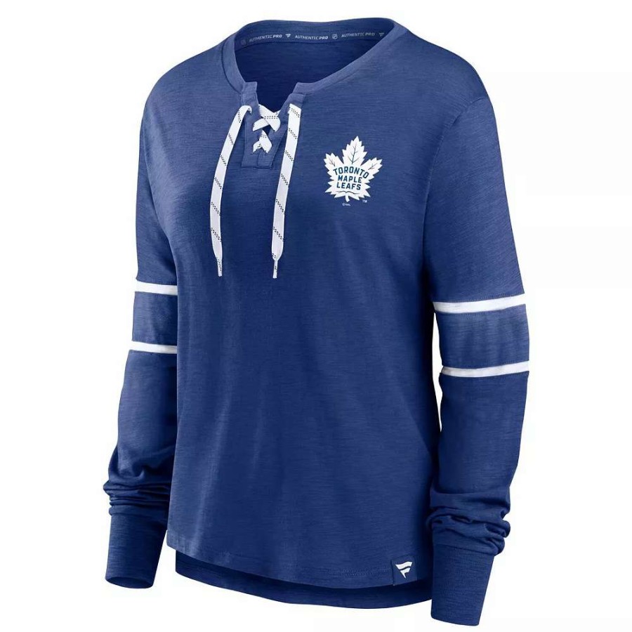 Tops * | Women'S Fanatics Branded Blue Toronto Maple Leafs Effervescent Exclusive Lace-Up Long Sleeve T-Shirt