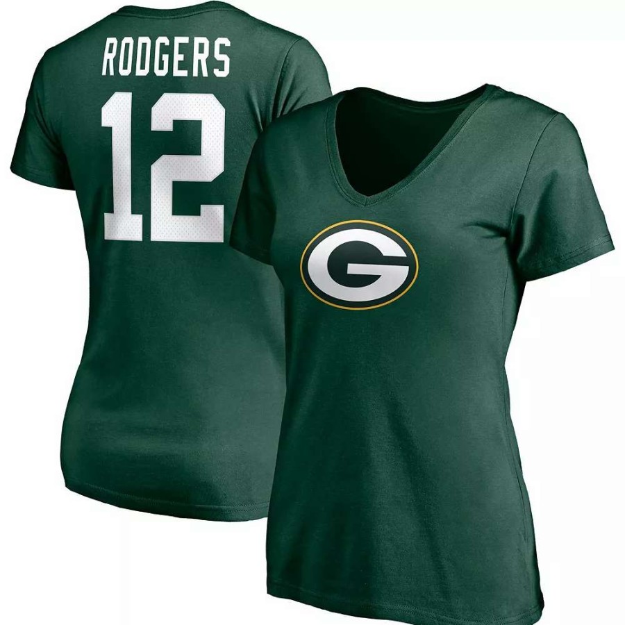 Tops * | Women'S Fanatics Branded Aaron Rodgers Green Green Bay Packers Player Icon Name & Number V-Neck T-Shirt