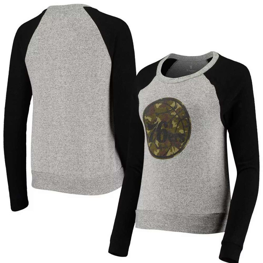 Tops * | Women'S Fanatics Branded Gray Prestige Camo Raglan Crew Neck Sweatshirt