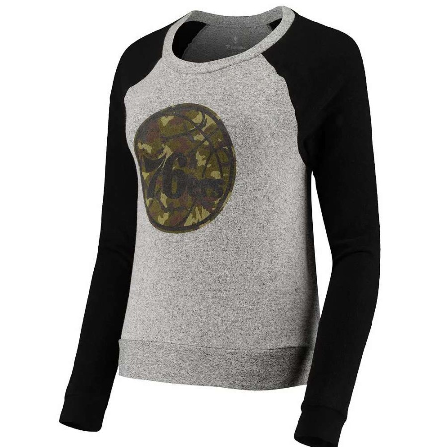 Tops * | Women'S Fanatics Branded Gray Prestige Camo Raglan Crew Neck Sweatshirt