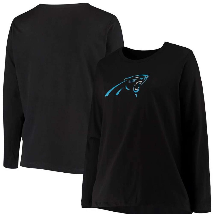 Tops * | Women'S Fanatics Branded Black Carolina Panthers Plus Size Primary Logo Long Sleeve T-Shirt