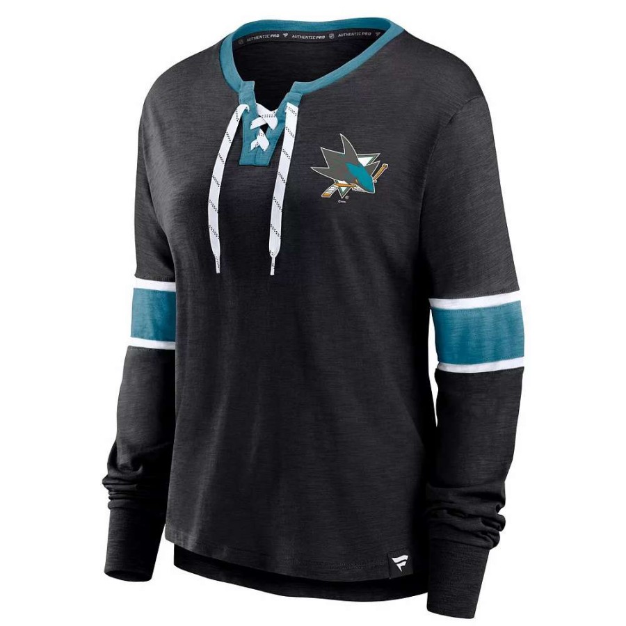 Tops * | Women'S Fanatics Branded Black San Jose Sharks Effervescent Exclusive Lace-Up Long Sleeve T-Shirt