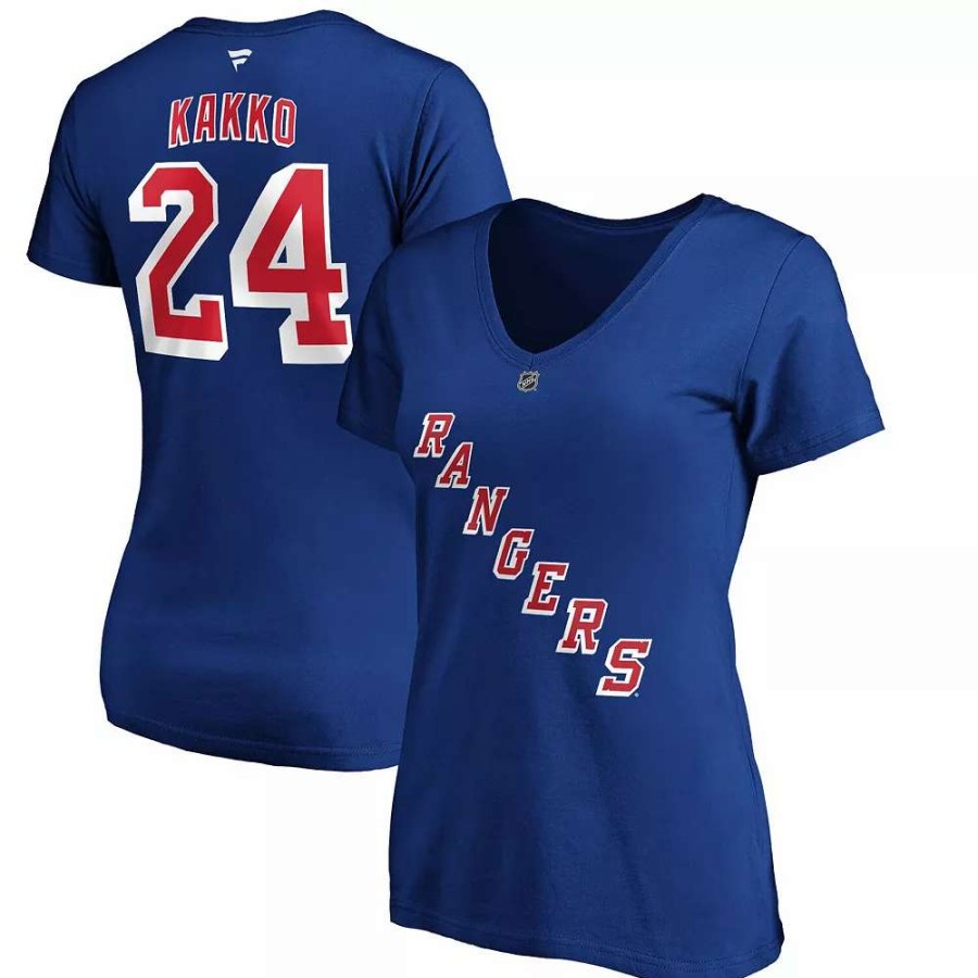 Tops * | Women'S Fanatics Branded Kaapo Kakko Blue New York Rangers Authentic Stack Name & Number V-Neck T-Shirt