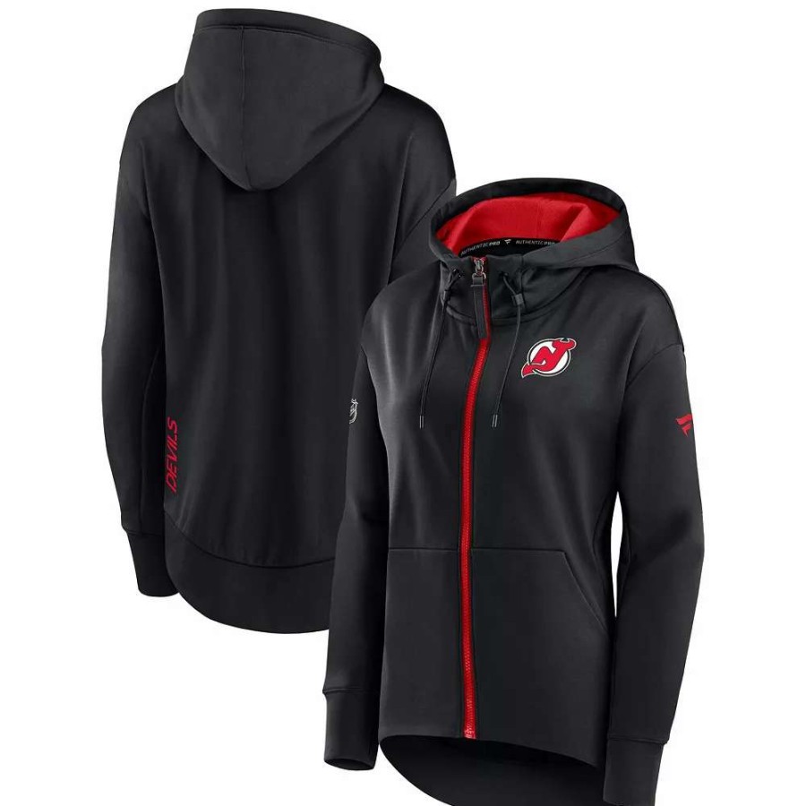 Tops * | Women'S Fanatics Branded Black New Jersey Devils Authentic Pro Rink Full-Zip Hoodie