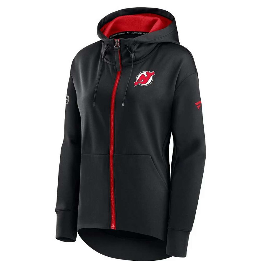 Tops * | Women'S Fanatics Branded Black New Jersey Devils Authentic Pro Rink Full-Zip Hoodie