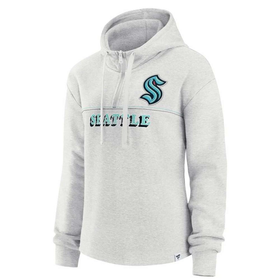 Tops * | Women'S Fanatics Branded Ash Seattle Kraken True Classics Legacy Quarter-Zip Hoodie