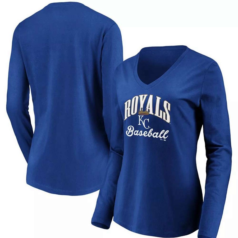 Tops * | Women'S Fanatics Branded Royal Kansas City Royals Victory Script V-Neck Long Sleeve T-Shirt