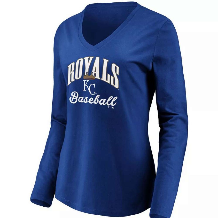 Tops * | Women'S Fanatics Branded Royal Kansas City Royals Victory Script V-Neck Long Sleeve T-Shirt