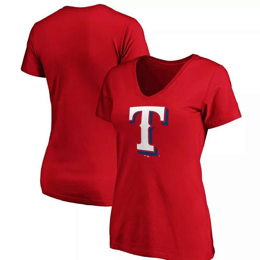 Tops * | Women'S Fanatics Branded Red Texas Rangers Core Official Logo V-Neck T-Shirt