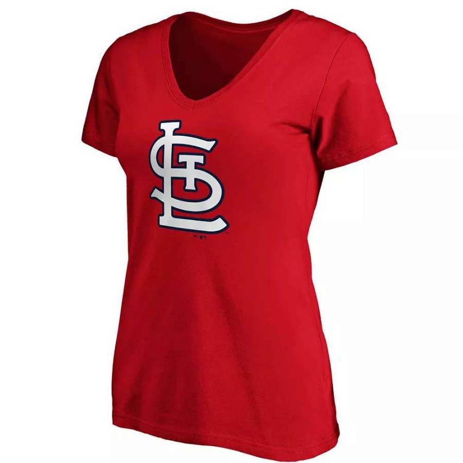 Tops * | Women'S Fanatics Branded Red St. Louis Cardinals Plus Size Core Official Logo V-Neck T-Shirt