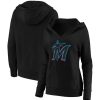 Tops * | Women'S Fanatics Branded Black Miami Marlins Official Logo Crossover V-Neck Pullover Hoodie