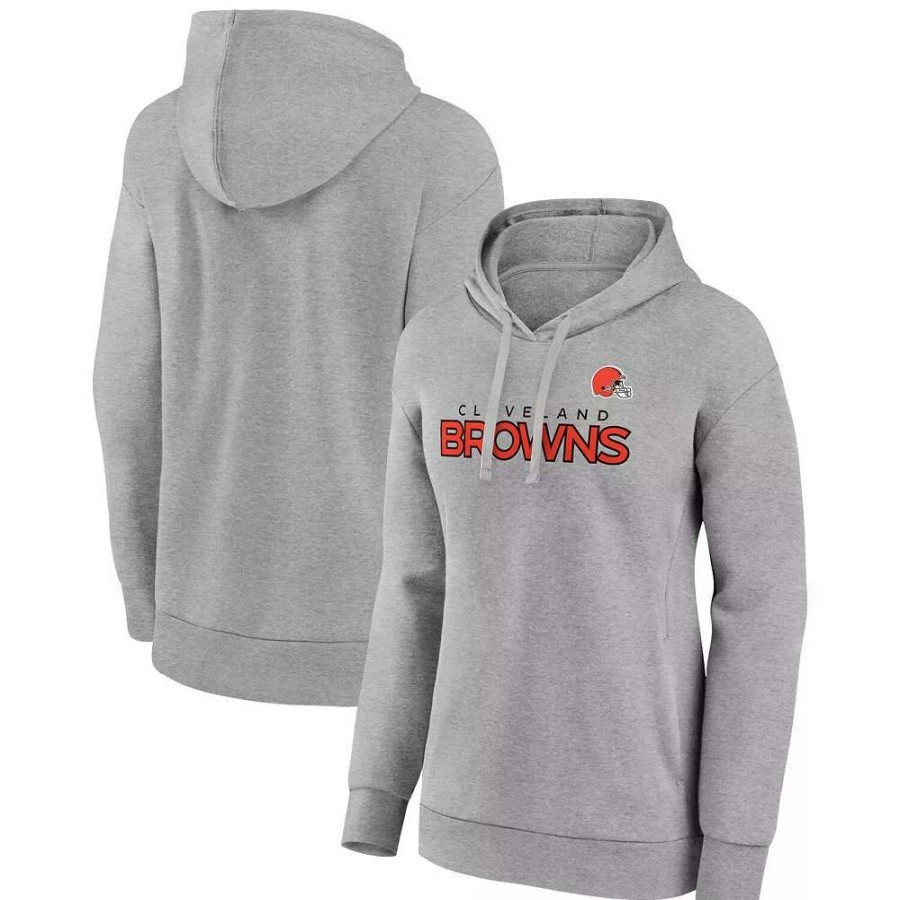 Tops * | Women'S Fanatics Branded Heathered Gray Cleveland Browns Checklist Crossover V-Neck Pullover Hoodie