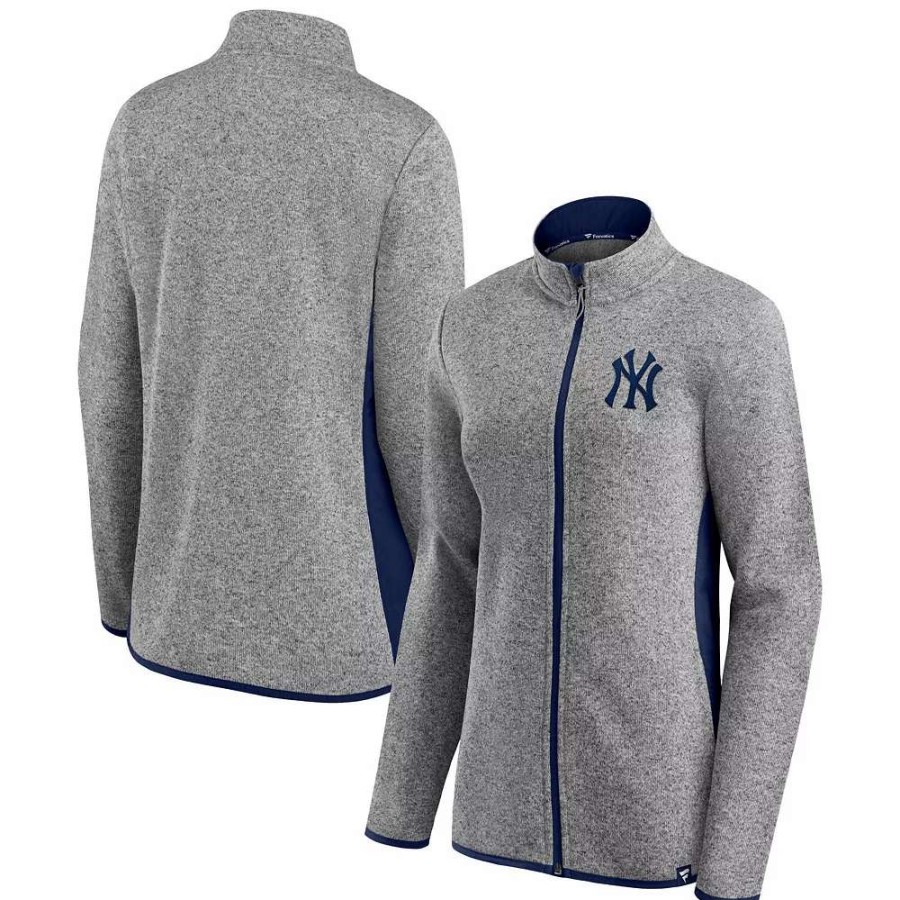 Outerwear * | Women'S Fanatics Branded Heathered Charcoal New York Yankees Primary Logo Fleece Full-Zip Jacket