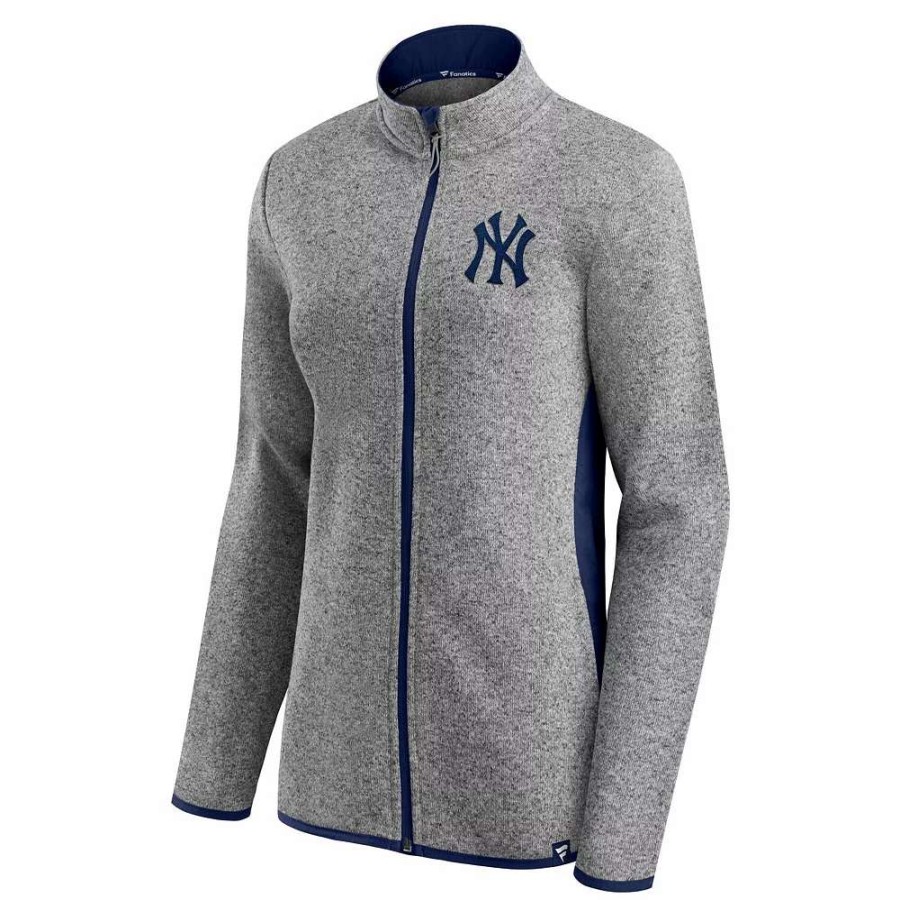 Outerwear * | Women'S Fanatics Branded Heathered Charcoal New York Yankees Primary Logo Fleece Full-Zip Jacket