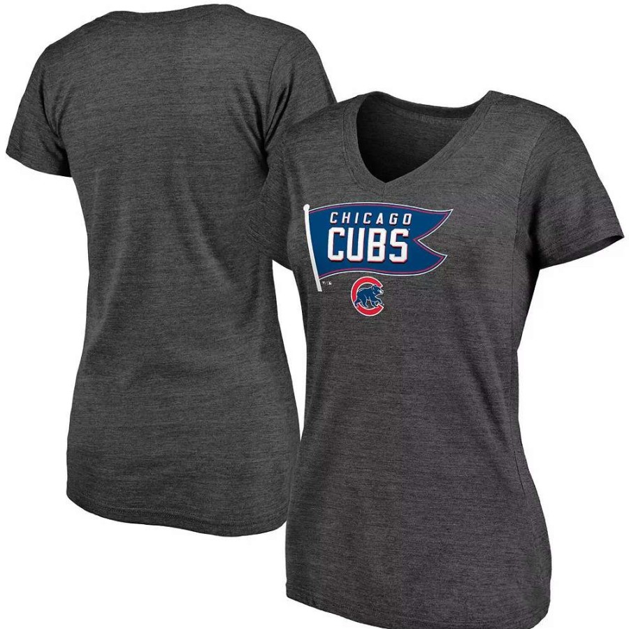 Tops * | Women'S Fanatics Branded Heathered Charcoal Chicago Cubs Holy Cow Hometown Collection Tri-Blend V-Neck T-Shirt