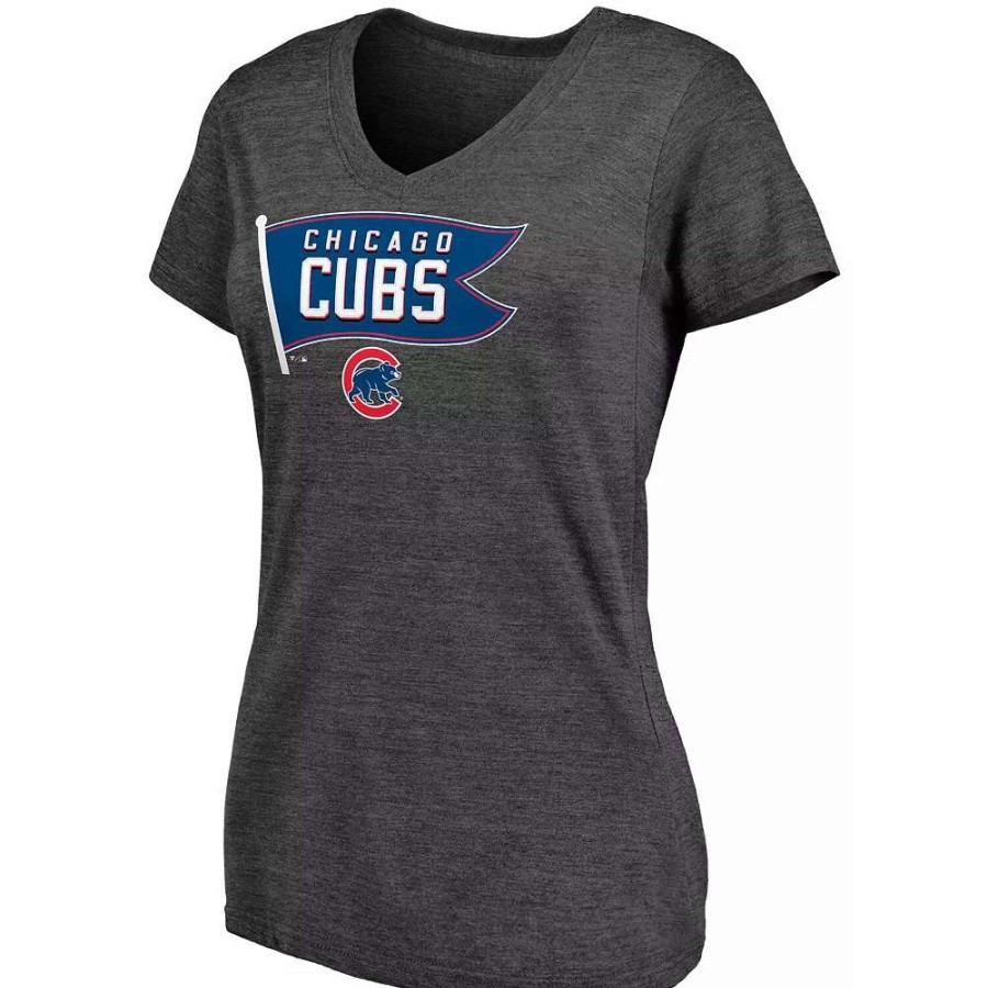 Tops * | Women'S Fanatics Branded Heathered Charcoal Chicago Cubs Holy Cow Hometown Collection Tri-Blend V-Neck T-Shirt