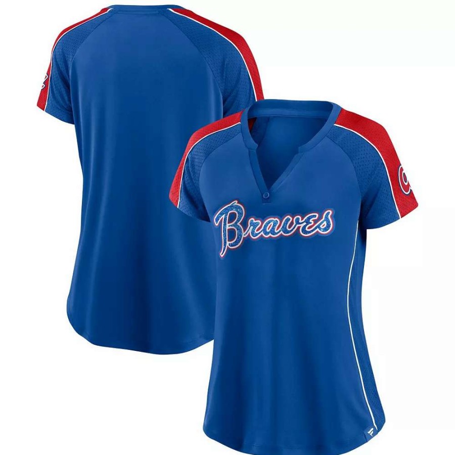 Tops * | Women'S Fanatics Branded Royal/Red Atlanta Braves True Classic League Diva Pinstripe Raglan V-Neck T-Shirt