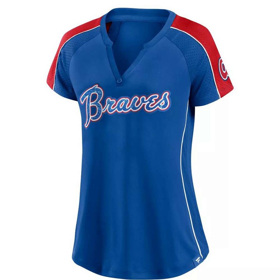 Tops * | Women'S Fanatics Branded Royal/Red Atlanta Braves True Classic League Diva Pinstripe Raglan V-Neck T-Shirt