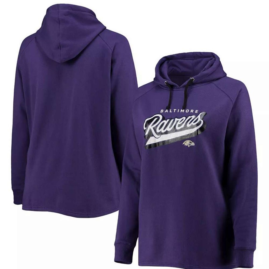 Tops * | Women'S Fanatics Branded Purple Baltimore Ravens Plus Size First Contact Raglan Pullover Hoodie