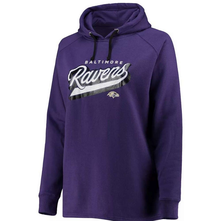 Tops * | Women'S Fanatics Branded Purple Baltimore Ravens Plus Size First Contact Raglan Pullover Hoodie