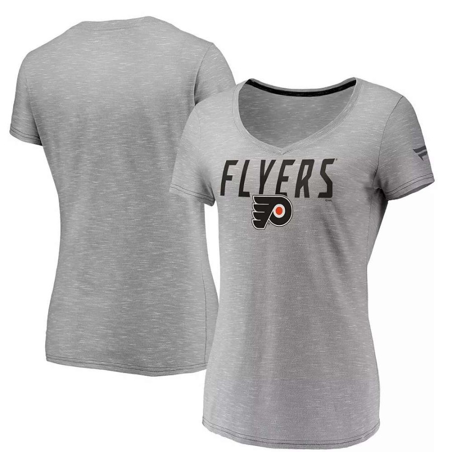 Tops * | Women'S Fanatics Branded Gray Philadelphia Flyers Space-Dye V-Neck T-Shirt