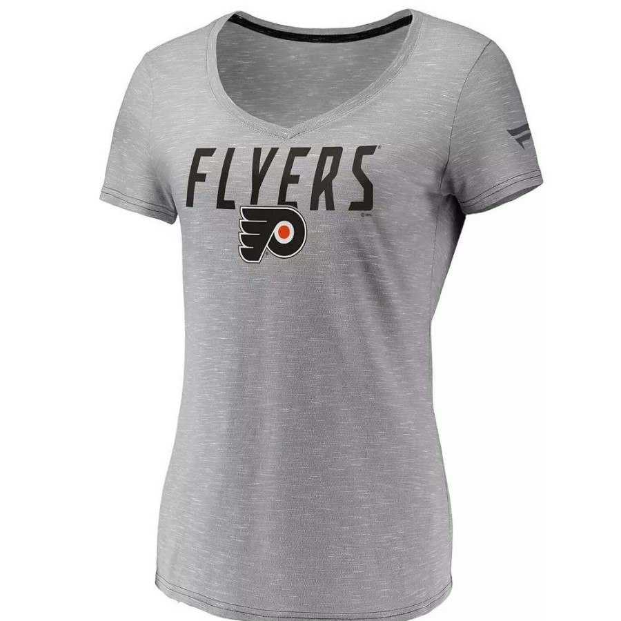 Tops * | Women'S Fanatics Branded Gray Philadelphia Flyers Space-Dye V-Neck T-Shirt