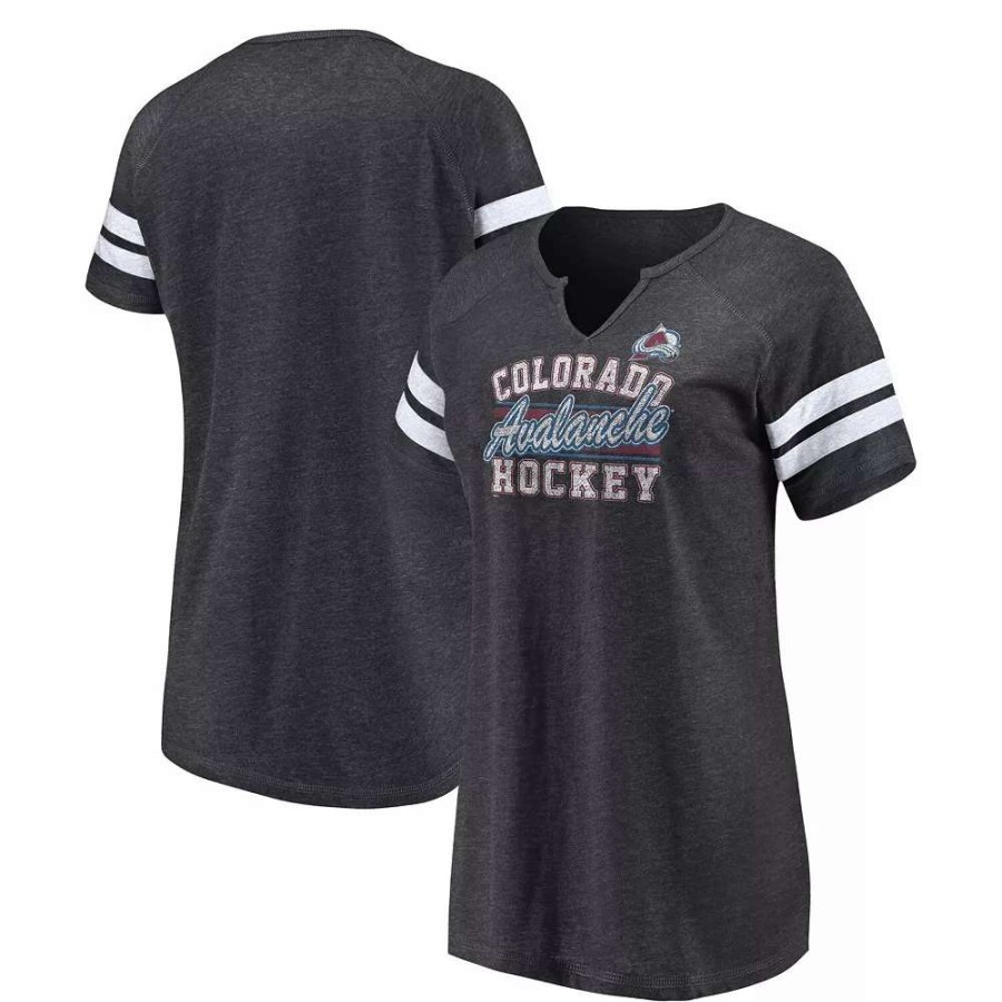 Tops * | Women'S Fanatics Branded Heather Charcoal Colorado Avalanche Quick Out Raglan Notch Neck T-Shirt