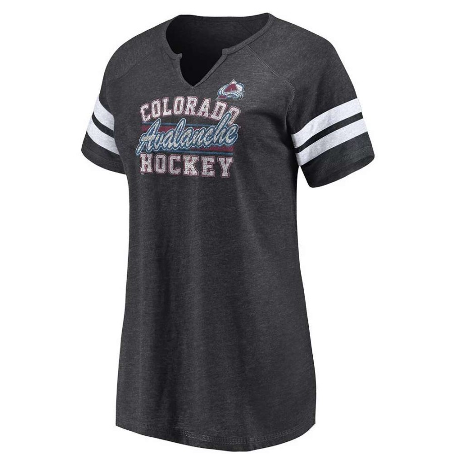 Tops * | Women'S Fanatics Branded Heather Charcoal Colorado Avalanche Quick Out Raglan Notch Neck T-Shirt