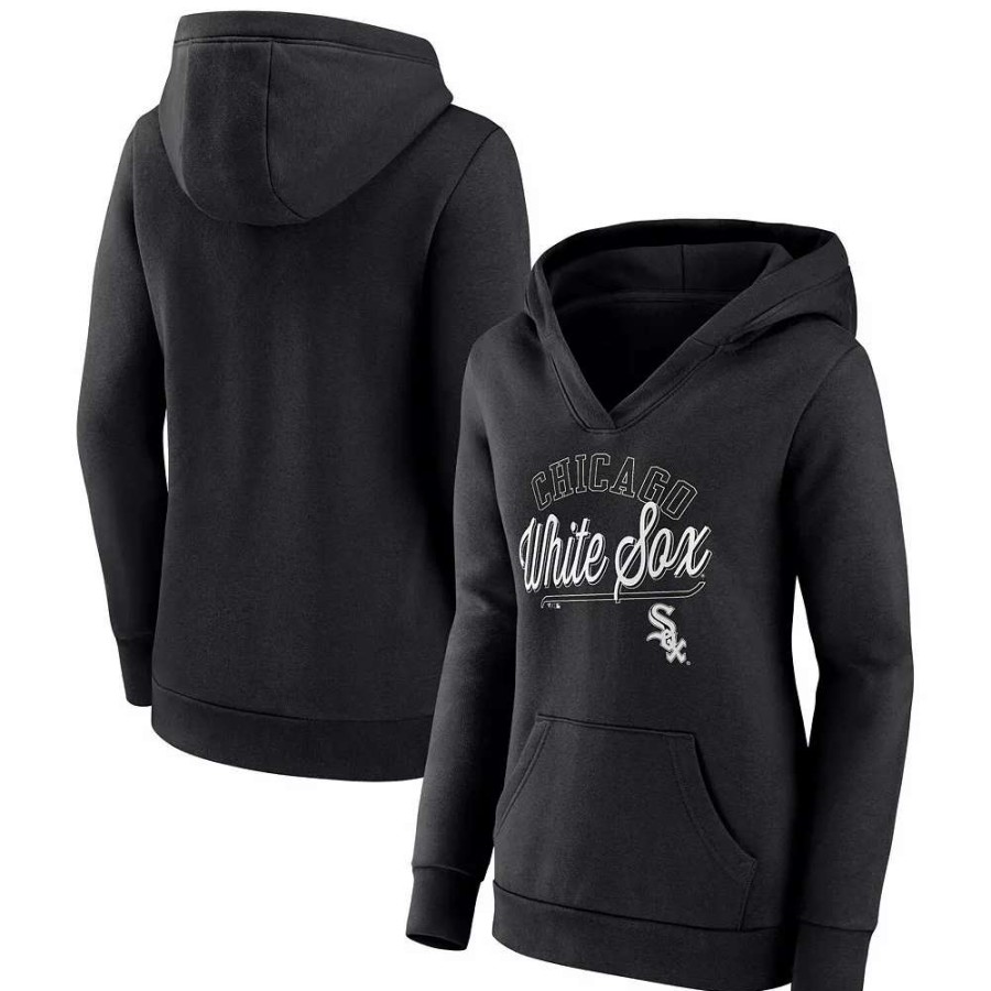 Tops * | Women'S Fanatics Branded Black Chicago White Sox Simplicity Crossover V-Neck Pullover Hoodie