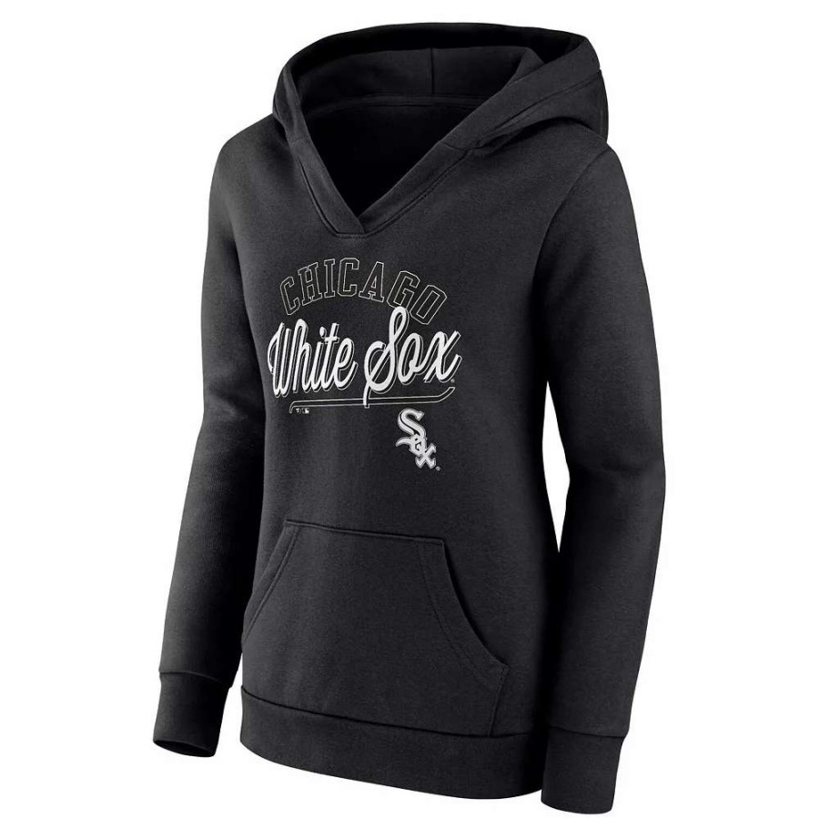 Tops * | Women'S Fanatics Branded Black Chicago White Sox Simplicity Crossover V-Neck Pullover Hoodie