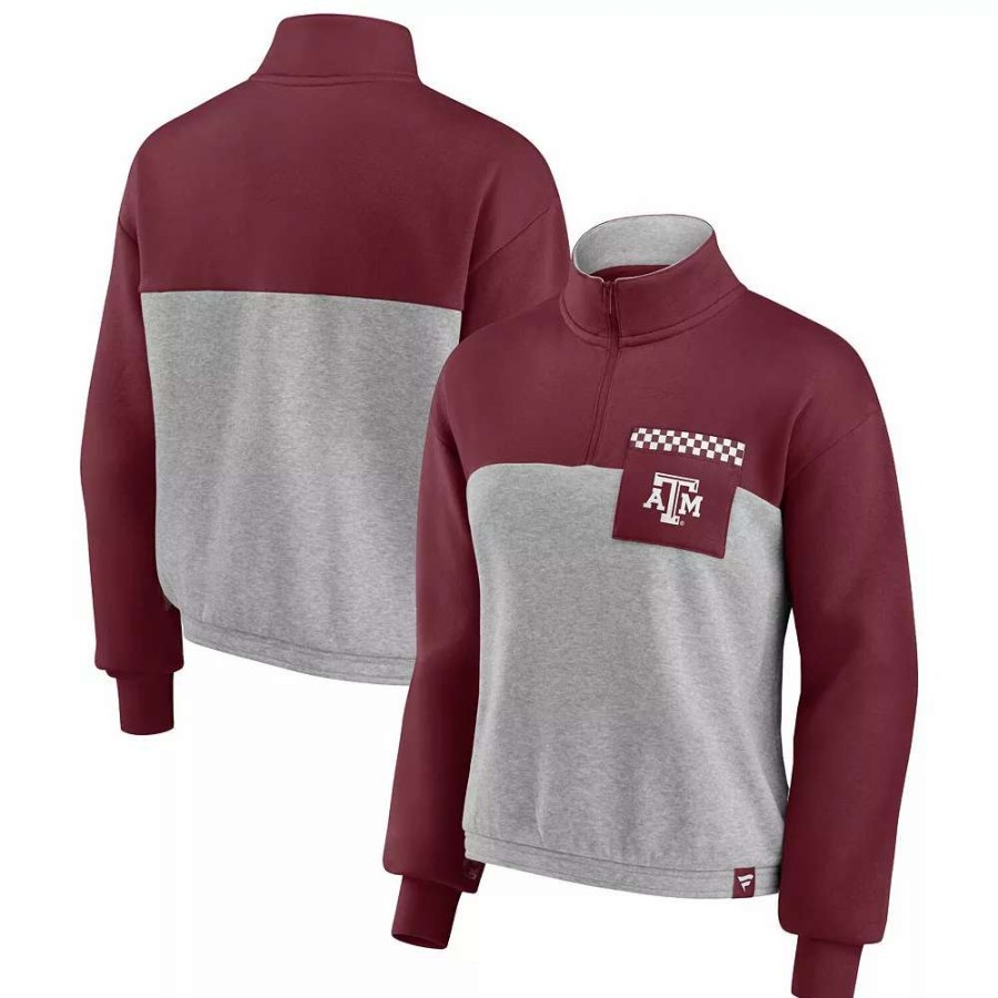 Outerwear * | Women'S Fanatics Branded Maroon/Heathered Gray Texas A&M Aggies Sideline To Sideline Colorblock Quarter-Zip Jacket