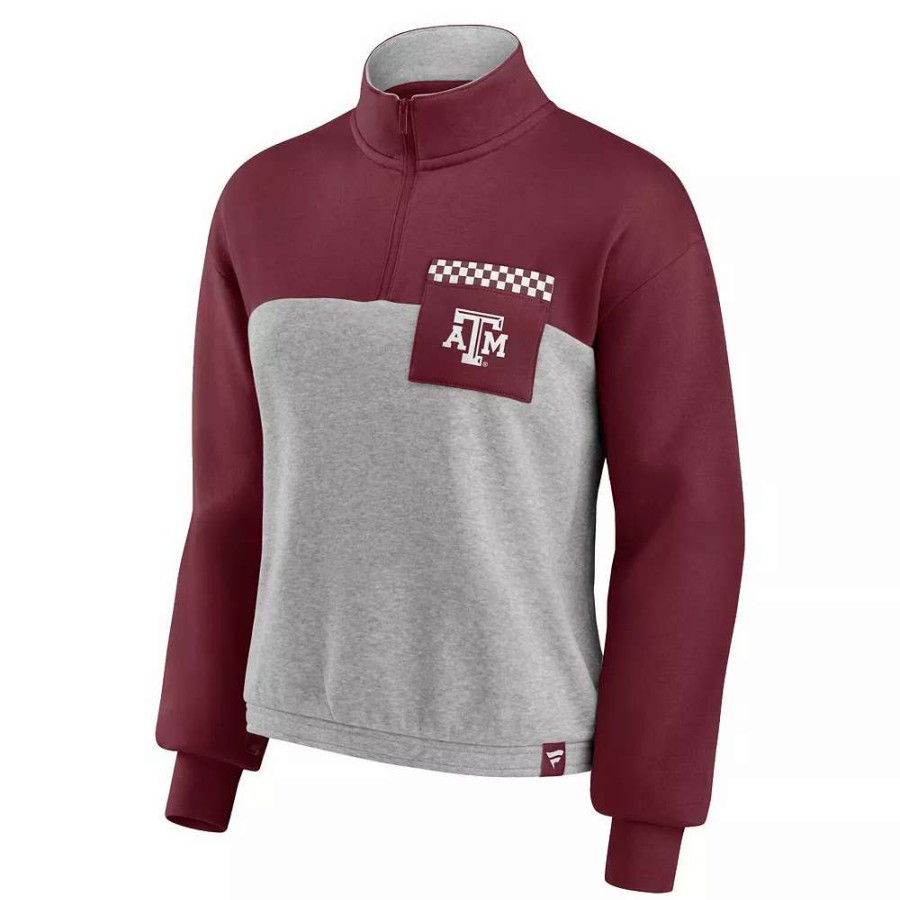 Outerwear * | Women'S Fanatics Branded Maroon/Heathered Gray Texas A&M Aggies Sideline To Sideline Colorblock Quarter-Zip Jacket