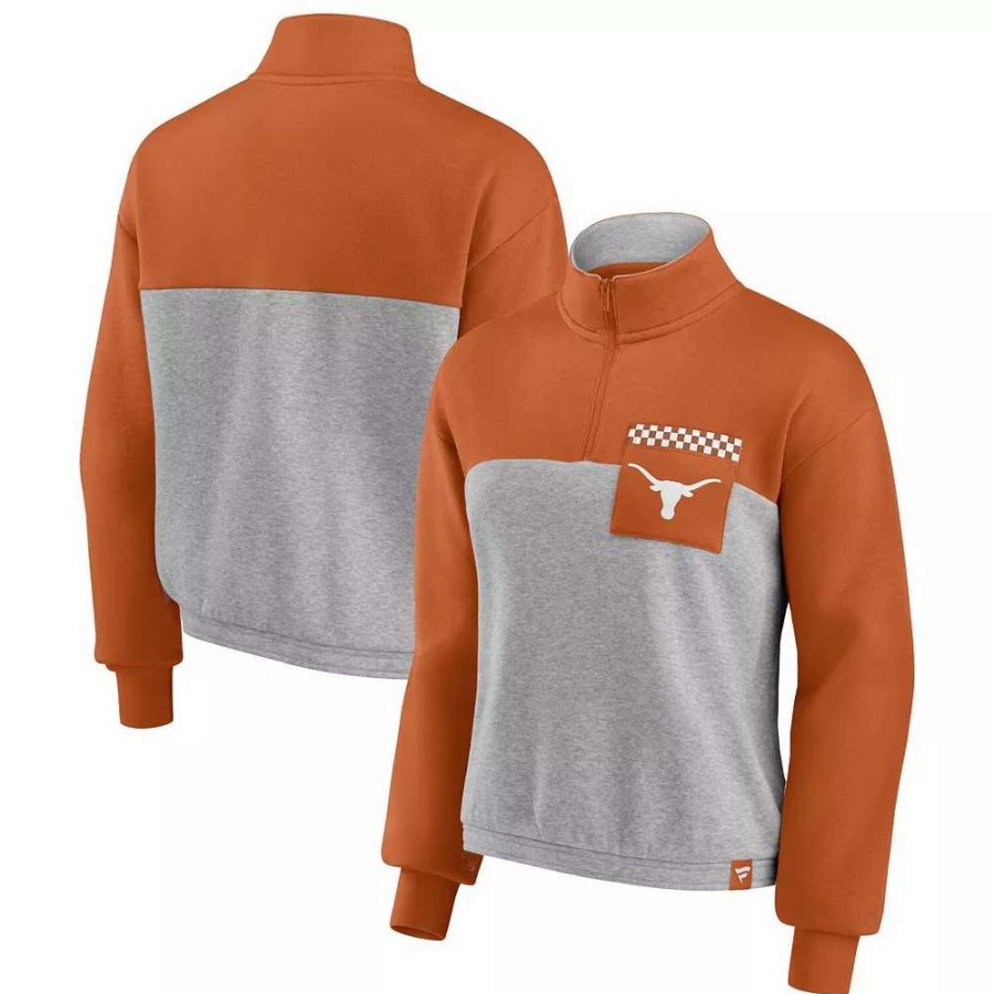 Outerwear * | Women'S Fanatics Branded Texas Orange/Heathered Gray Texas Longhorns Sideline To Sideline Colorblock Quarter-Zip Jacket