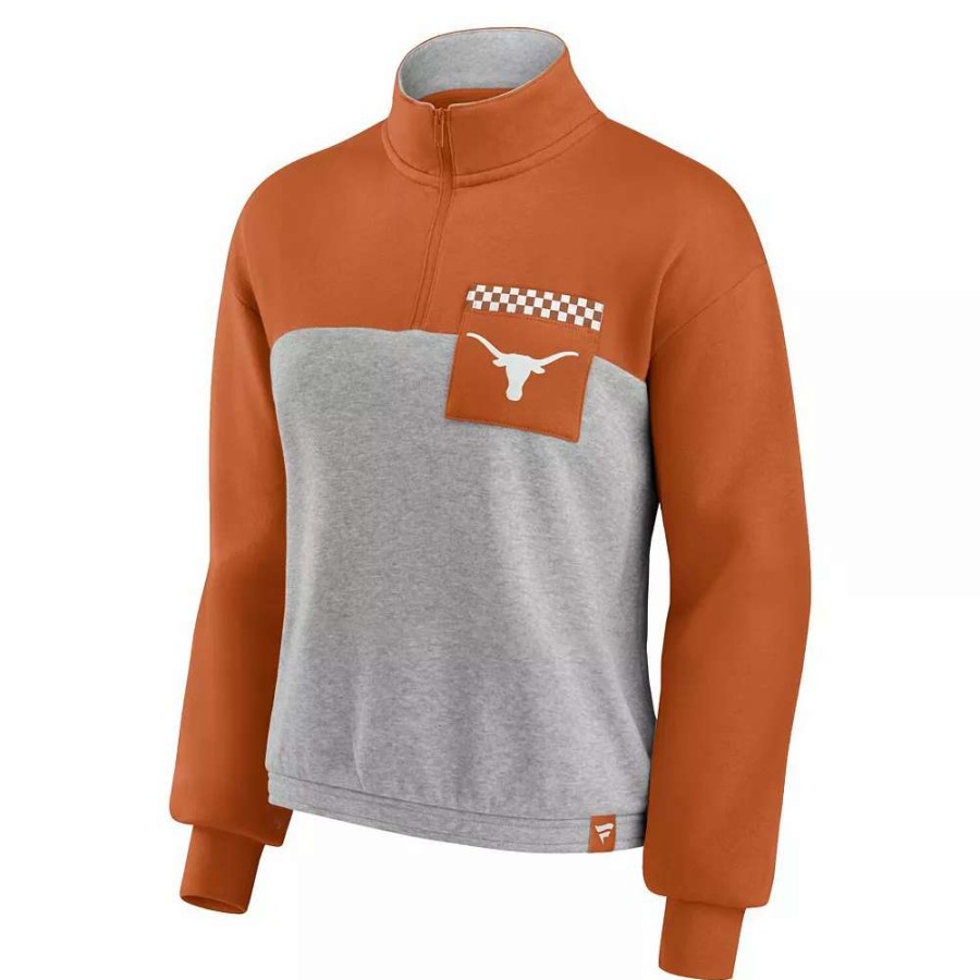 Outerwear * | Women'S Fanatics Branded Texas Orange/Heathered Gray Texas Longhorns Sideline To Sideline Colorblock Quarter-Zip Jacket