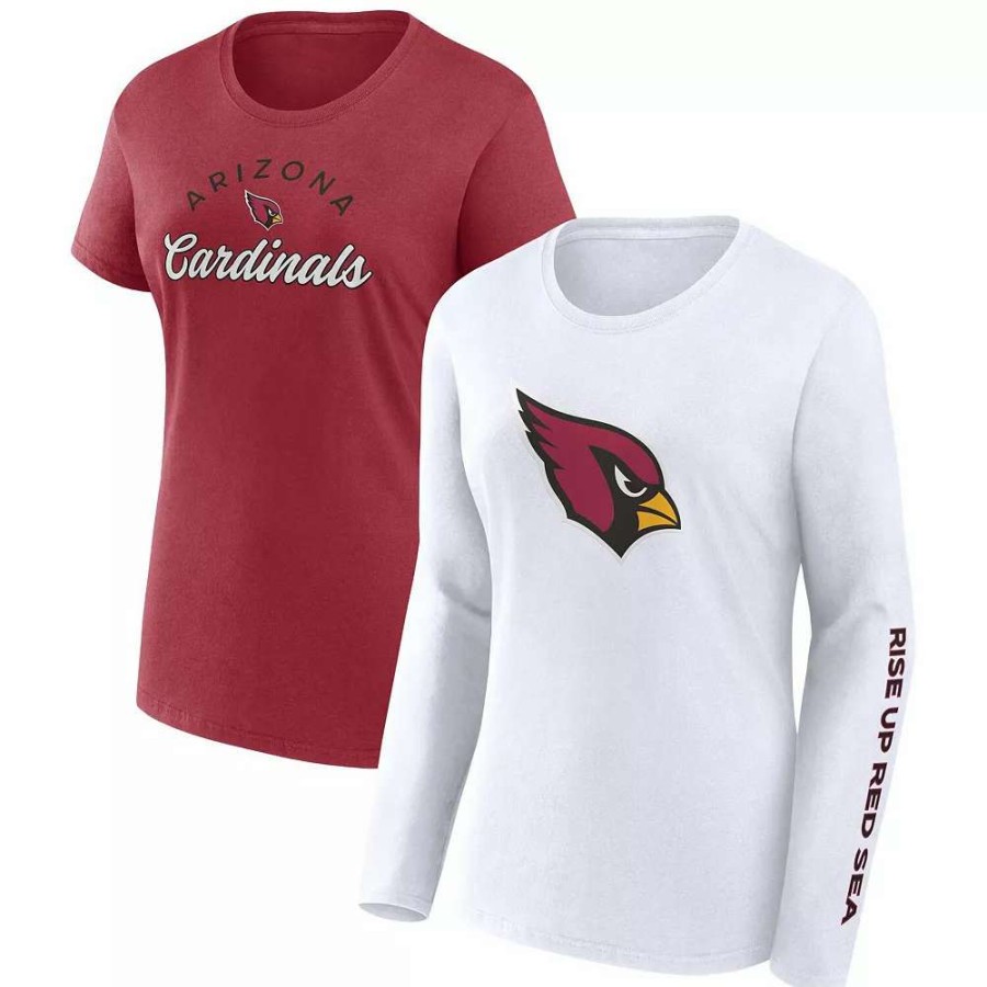 Tops * | Women'S Fanatics Branded Cardinal/White Arizona Cardinals Short & Long Sleeve T-Shirt Combo Pack