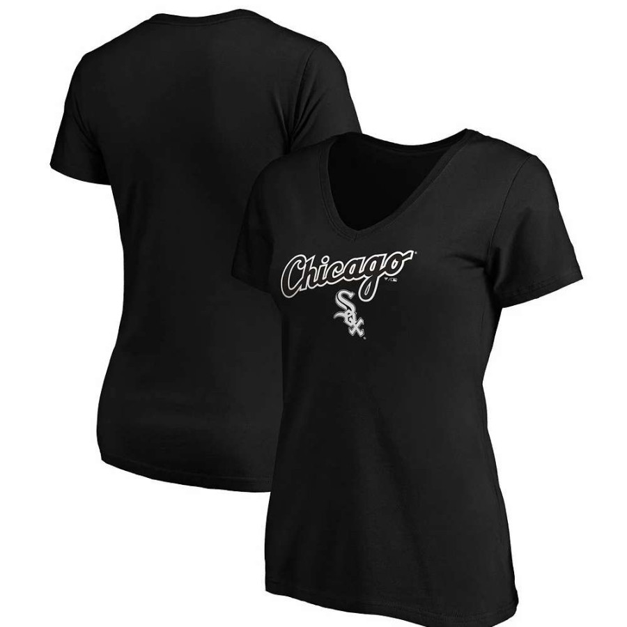 Tops * | Women'S Fanatics Branded Black Chicago White Sox Team Logo Lockup V-Neck T-Shirt